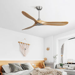 60 Inch Outdoor Ceiling Fan Without Light 3 Solid Wood Blade with DC Motor Remote Control