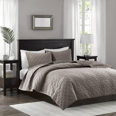 3 Piece Velvet Quilt Set Taupe Full/Queen