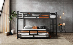 L-shaped Metal Twin over Full Size Bunk Bed, Black(ETA:2/25)