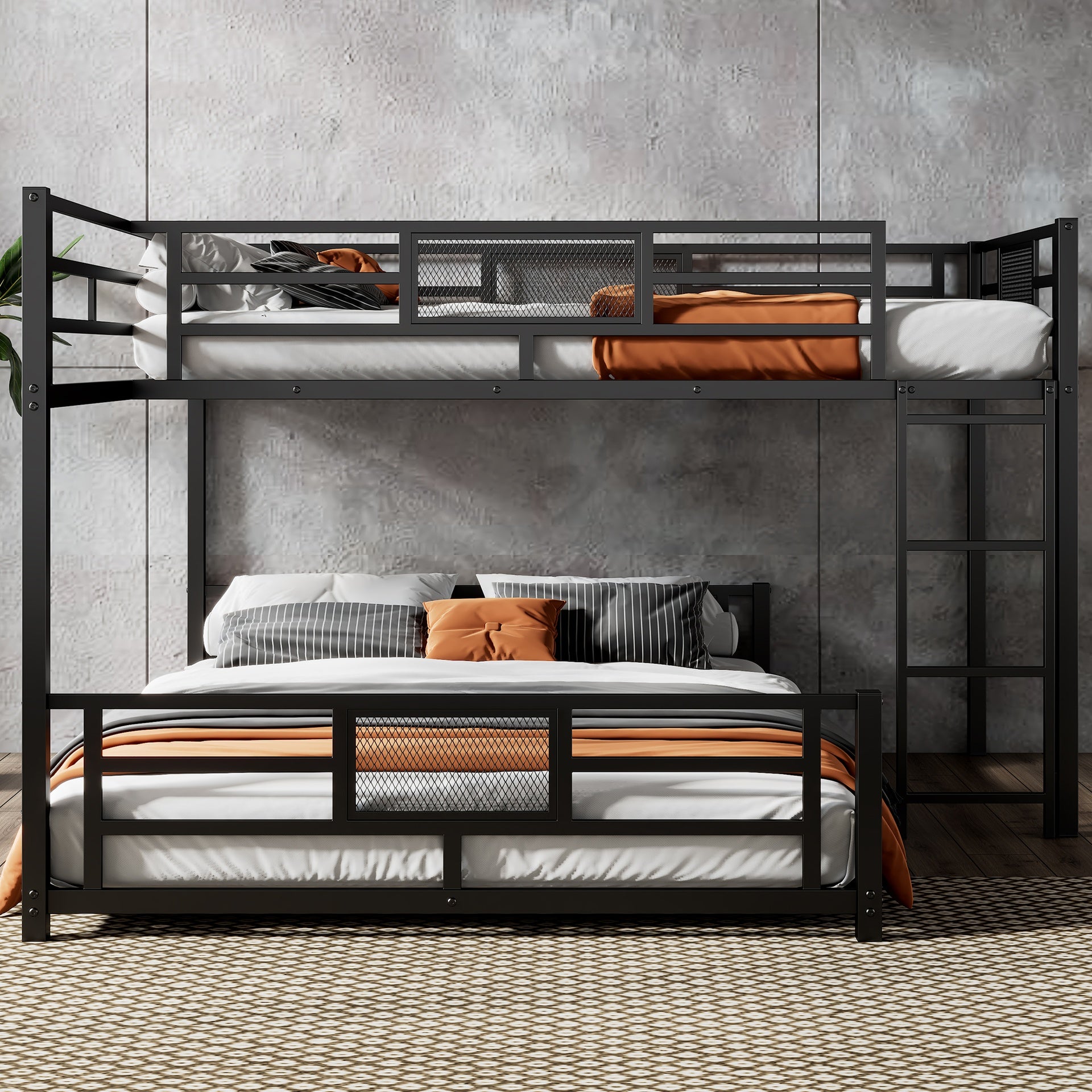 L-shaped Metal Twin over Full Size Bunk Bed, Black(ETA:2/25)