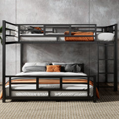 L-shaped Metal Twin over Full Size Bunk Bed, Black(ETA:2/25)