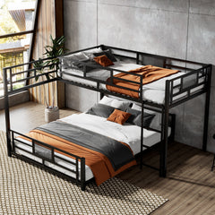 L-shaped Metal Twin over Full Size Bunk Bed, Black(ETA:2/25)