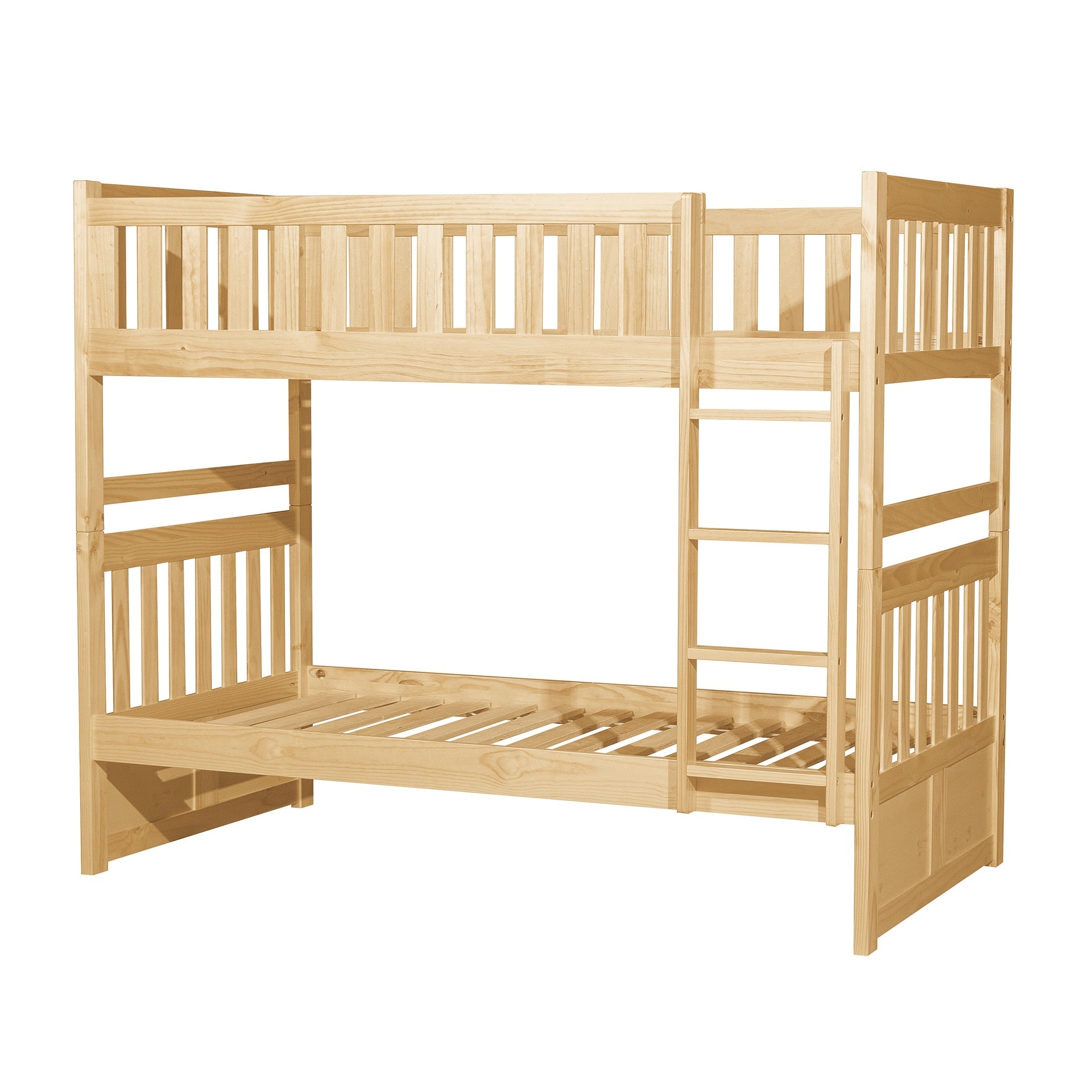 Bunk Bed Twin Over Twin Natural Pine Finish Sturdy Ladder Wooden Transitional Bedroom Furniture 1pc Children Bed