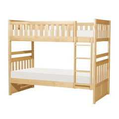 Bunk Bed Twin Over Twin Natural Pine Finish Sturdy Ladder Wooden Transitional Bedroom Furniture 1pc Children Bed