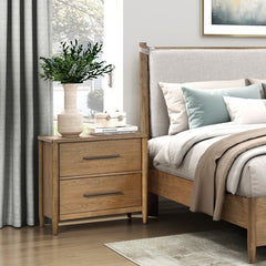 Modern Transitional 2-Drawer Nightstand with Charging Ports Storage Brown Finish Durable Bedroom Furniture 1pc Bedside Table
