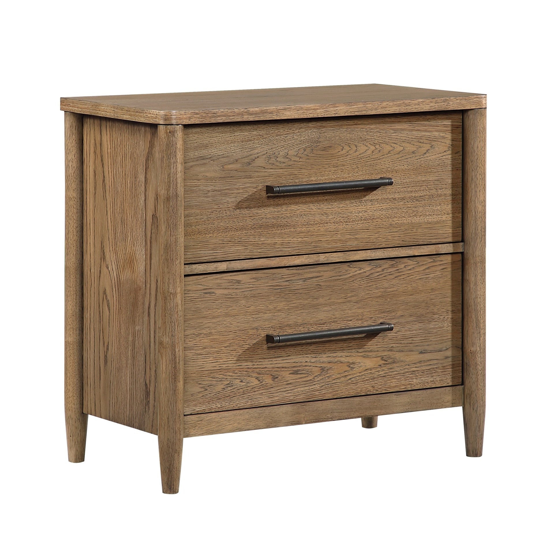 Modern Transitional 2-Drawer Nightstand with Charging Ports Storage Brown Finish Durable Bedroom Furniture 1pc Bedside Table