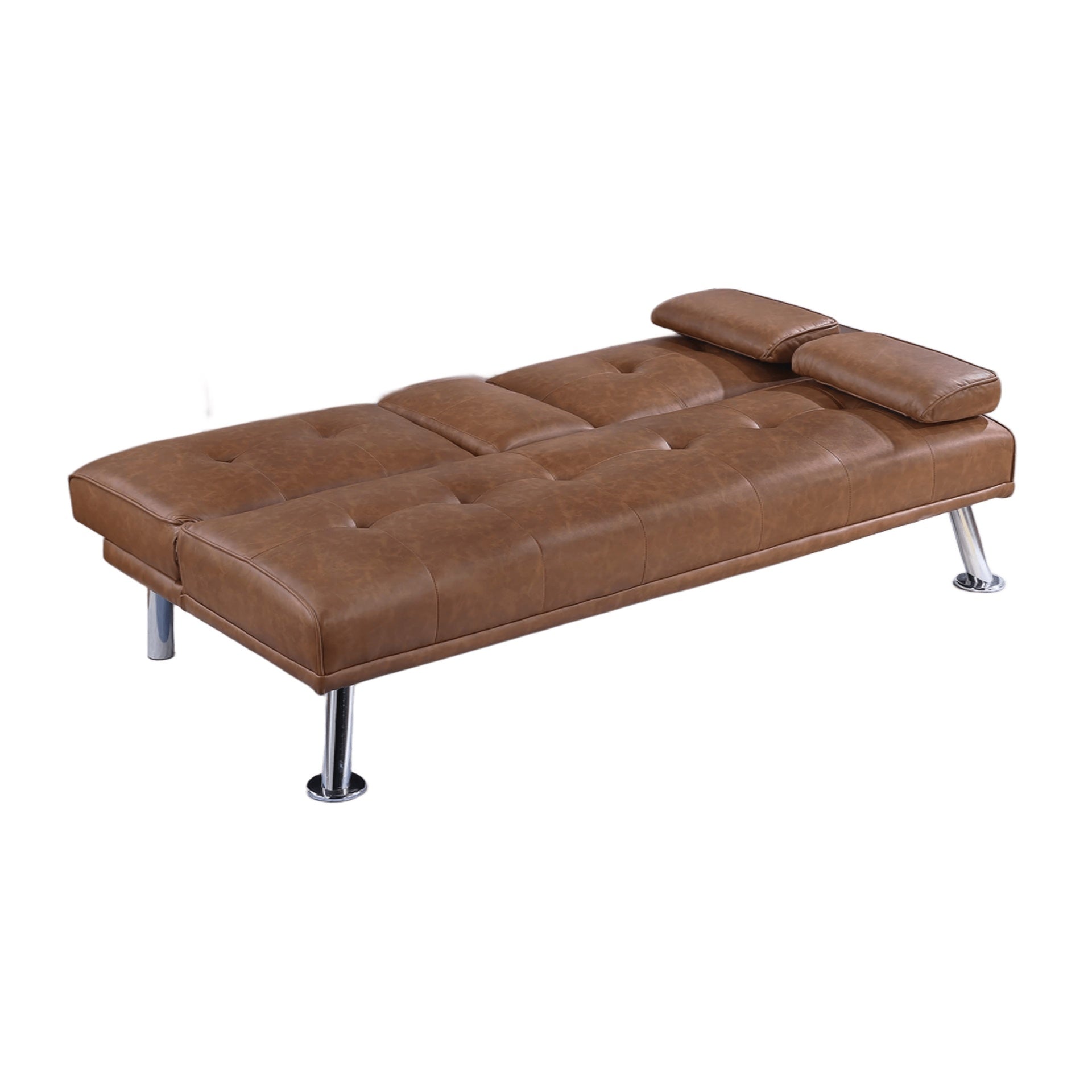 Living Room Brown Color Faux Leather 1pc Adjustable Sofa Fold-Down Table Cup Holders Tufted Upholstered Plush Cushion Couch Sofa