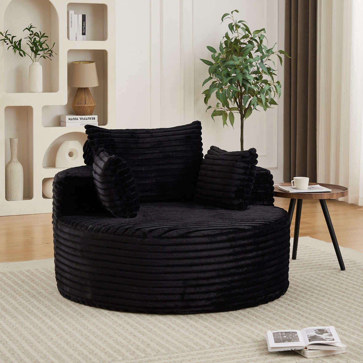 50"L Corduroy Sponge single sofa,No Assembly Required,Fluffy Modern Sleeper Chair for Living room, Bedroom, Lounge and Projection Room(Not a swivel chair.)