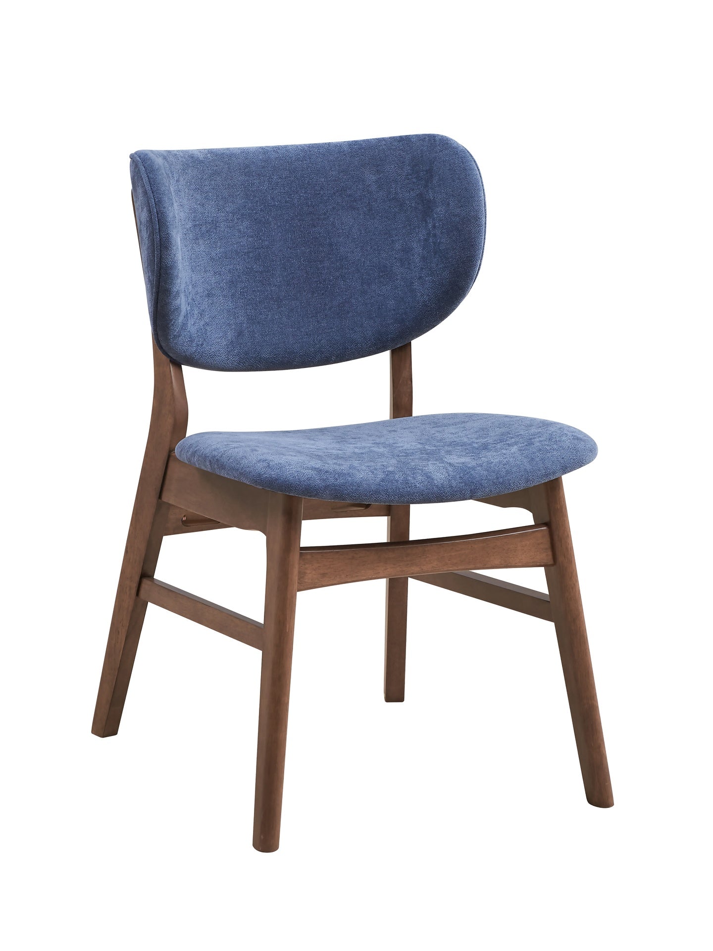 Mid-Century Modern Dining Furniture Set of 2 Side Chairs Blue And Walnut Finish Wooden Sleek Design Curved Backrest Comfort