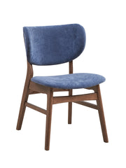 Mid-Century Modern Dining Furniture Set of 2 Side Chairs Blue And Walnut Finish Wooden Sleek Design Curved Backrest Comfort