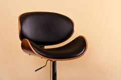 Modern Contemporary Swivel Walnut Bentwood Lift Adjustable Height Bar Stool with Curved Seat and Back (black)