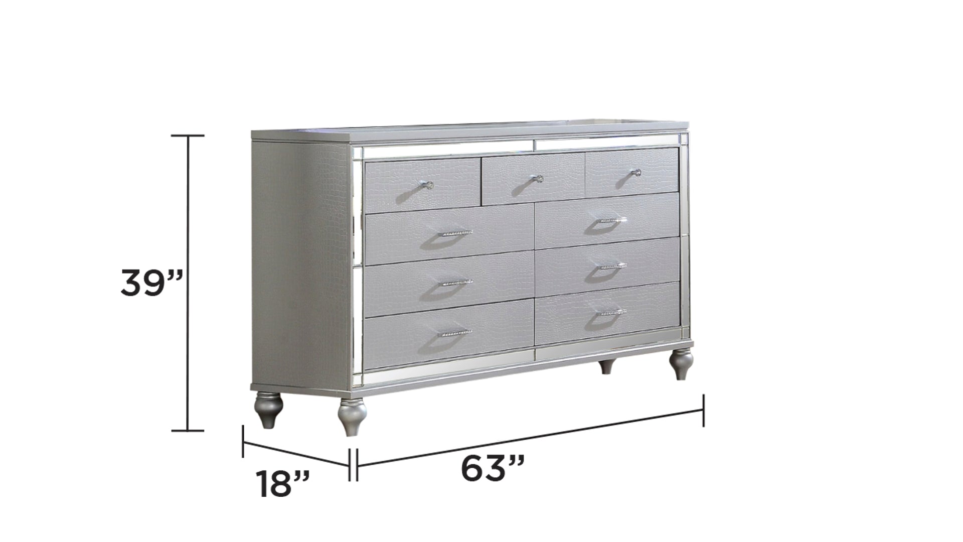 Sterling Mirror Framed 6-Drawer Dresser Made With Wood in Silver Color (INCLUDES ONLY DRESSER)   same as G150108486  (NJ inventory)