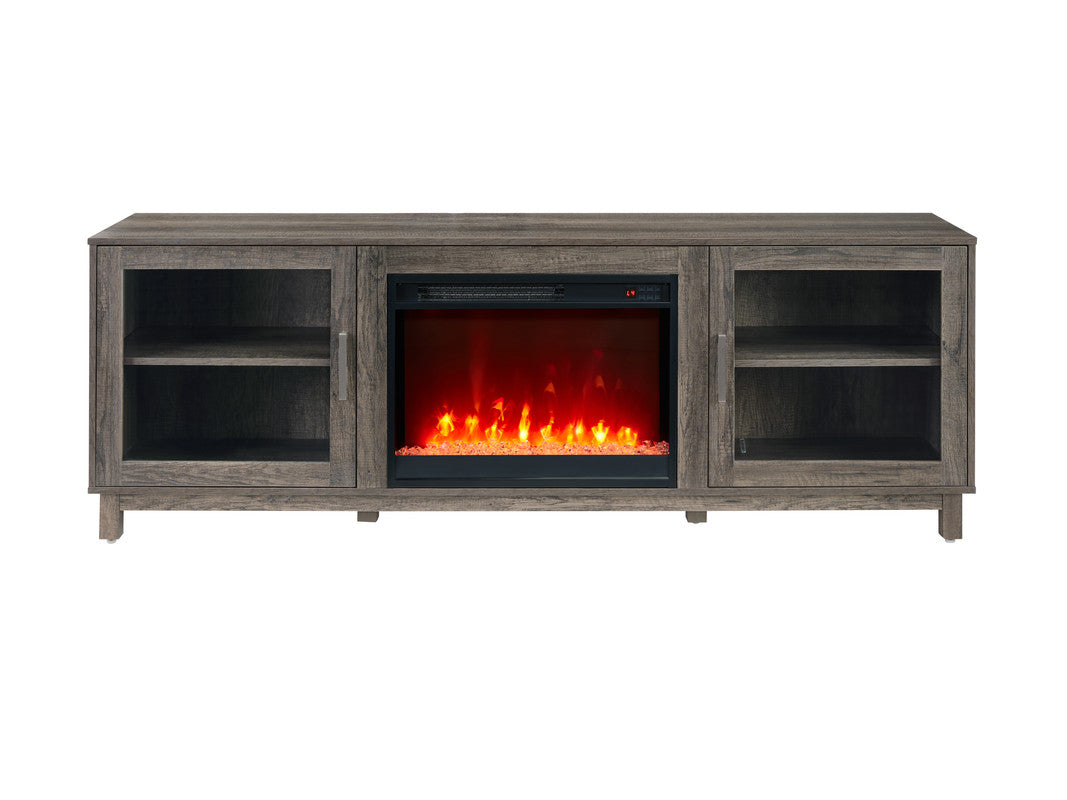 Sestriere 70"W Gray Walnut Finish TV Stand Console with Fireplace and Heater