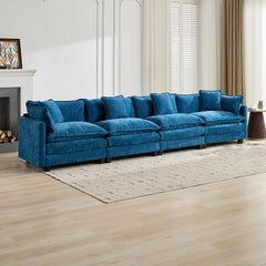 Cloud Sofa 4 Seats (Ottoman is not included), Modern Sectional Couch, for Living Room Bedroom and Apartment, Comfy Double Layer Upholstered Seat Cushion, Breathable Chenille Fabric, Blue,SW5014BL