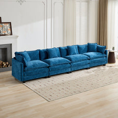 Cloud Sofa 4 Seats (Ottoman is not included), Modern Sectional Couch, for Living Room Bedroom and Apartment, Comfy Double Layer Upholstered Seat Cushion, Breathable Chenille Fabric, Blue,SW5014BL