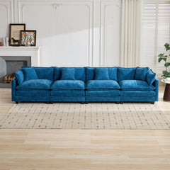 Cloud Sofa 4 Seats (Ottoman is not included), Modern Sectional Couch, for Living Room Bedroom and Apartment, Comfy Double Layer Upholstered Seat Cushion, Breathable Chenille Fabric, Blue,SW5014BL