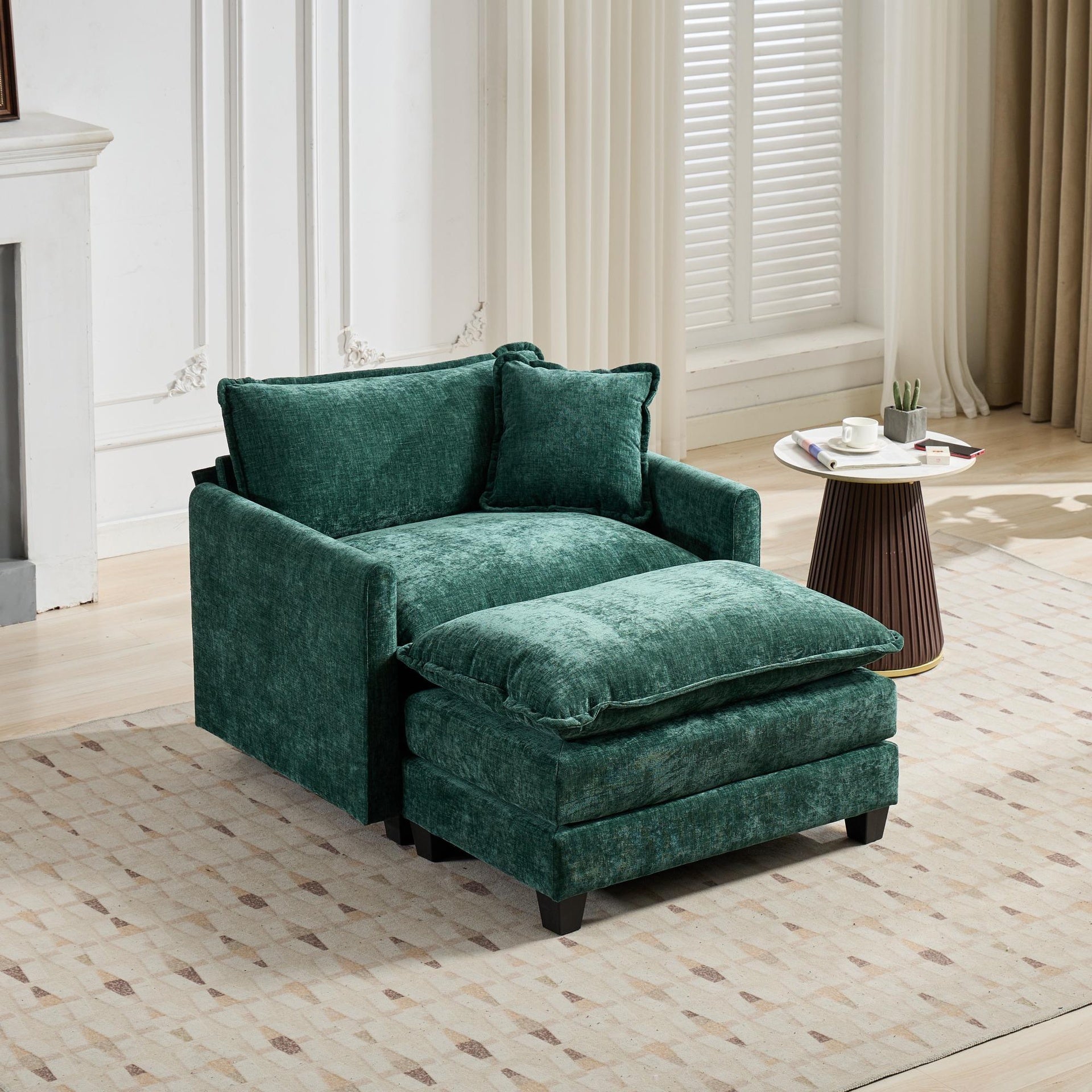 Cloud Sofa Ottoman only, Modern Sectional Couch, for Living Room Bedroom and Apartment, Comfy Double Layer Upholstered Seat Cushion, Breathable Chenille Fabric, Green