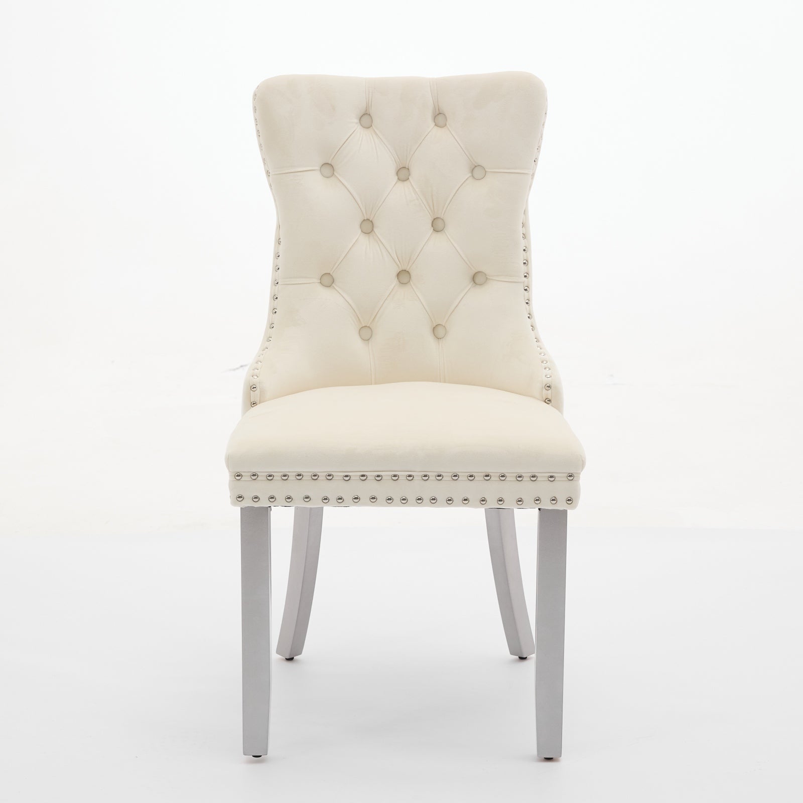 A&A Furniture, Nikki Collection Modern, High-end Tufted Solid Wood Contemporary Velvet Upholstered Dining Chair with Wood Legs Nailhead Trim 2-Pcs Set, Milky White,SW1301MW