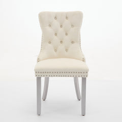 A&A Furniture, Nikki Collection Modern, High-end Tufted Solid Wood Contemporary Velvet Upholstered Dining Chair with Wood Legs Nailhead Trim 2-Pcs Set, Milky White,SW1301MW