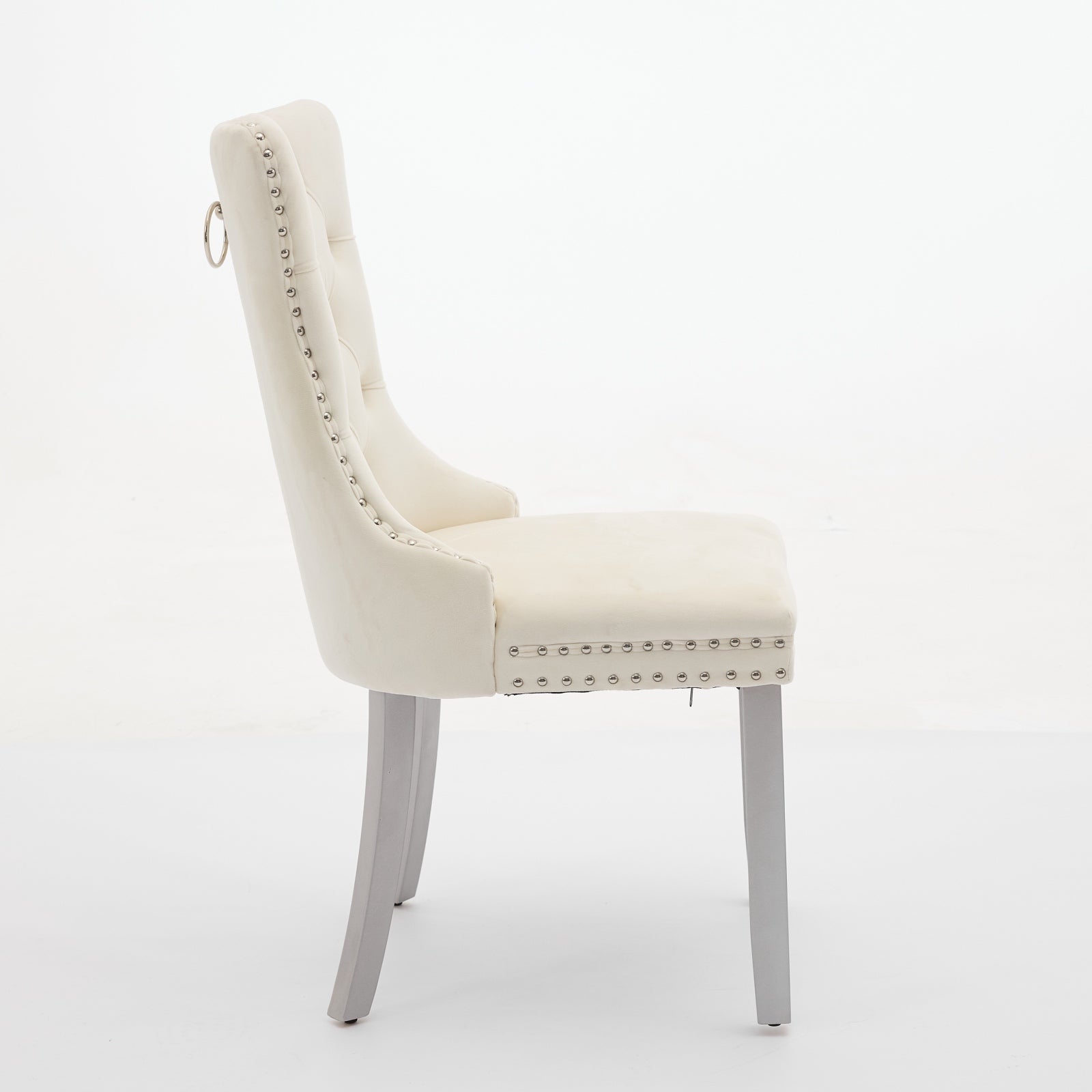 A&A Furniture, Nikki Collection Modern, High-end Tufted Solid Wood Contemporary Velvet Upholstered Dining Chair with Wood Legs Nailhead Trim 2-Pcs Set, Milky White,SW1301MW
