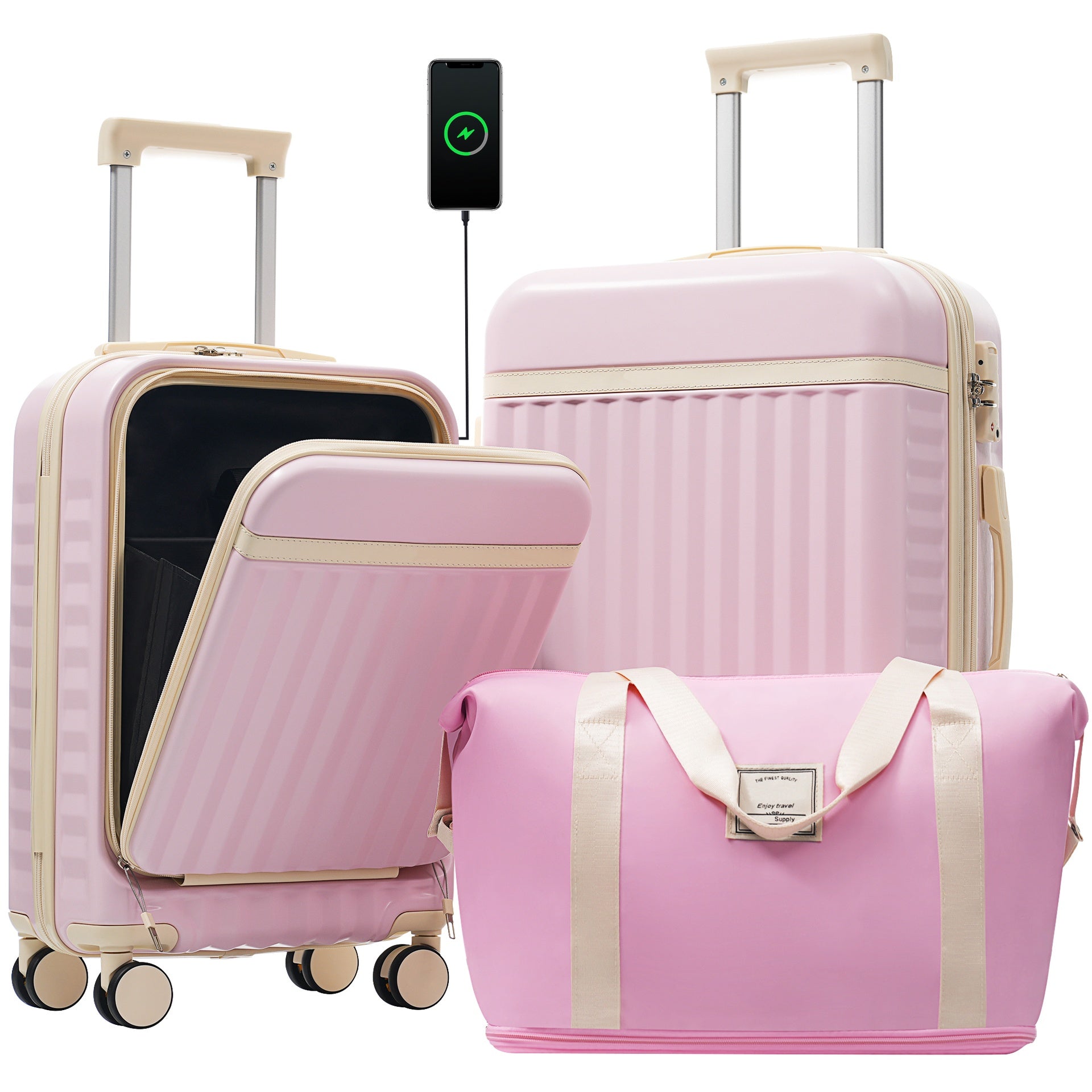 Front Opening Luggage Set 3 Piece, Hardside Carry on Suitcase with USB Port, Expandable Luggage with Handle Bag Spinner Wheels TSA Lock