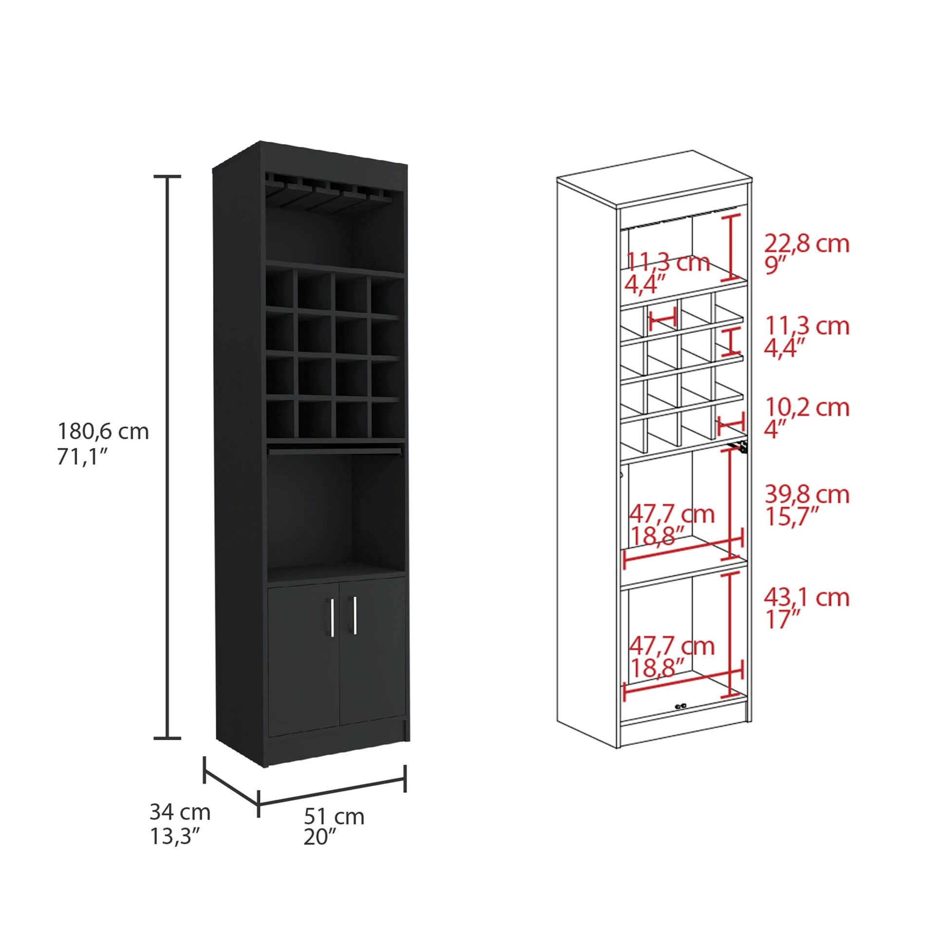 Bar Cabinet Atanasio, Living Room, Black
