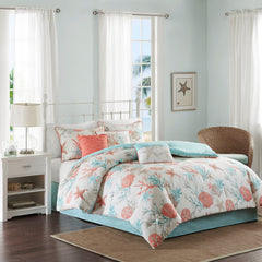 7 Piece Cotton Sateen Comforter Set Coral Cal King