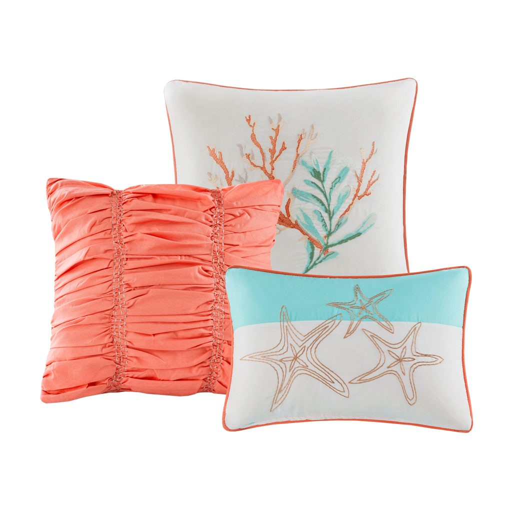 7 Piece Cotton Sateen Comforter Set Coral Cal King