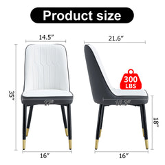 A modern dining chair with a white dark gray dual tone PU leather backrest and black metal legs, suitable for kitchens, bedrooms, and offices. A set of 4 pieces (white+dark gray+PU)C-007 W1151118960