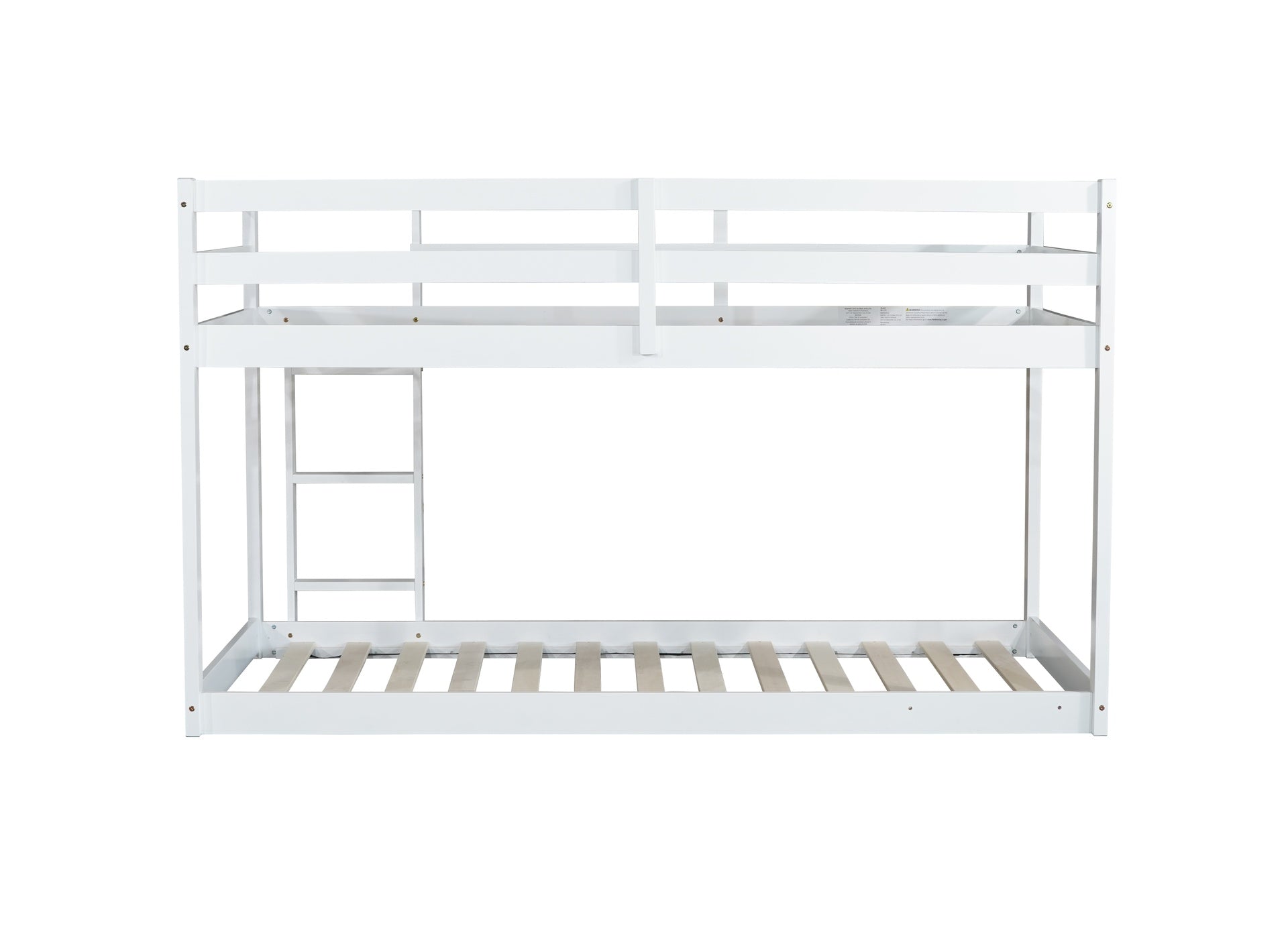 Solid Wooden , Solid Rubber Wooden Twin over Twin Floor Bunk Bed with Ladder ,Upper and Bottom Bed Platforms crafted with Strengthened Slats, White
