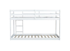 Solid Wooden , Solid Rubber Wooden Twin over Twin Floor Bunk Bed with Ladder ,Upper and Bottom Bed Platforms crafted with Strengthened Slats, White