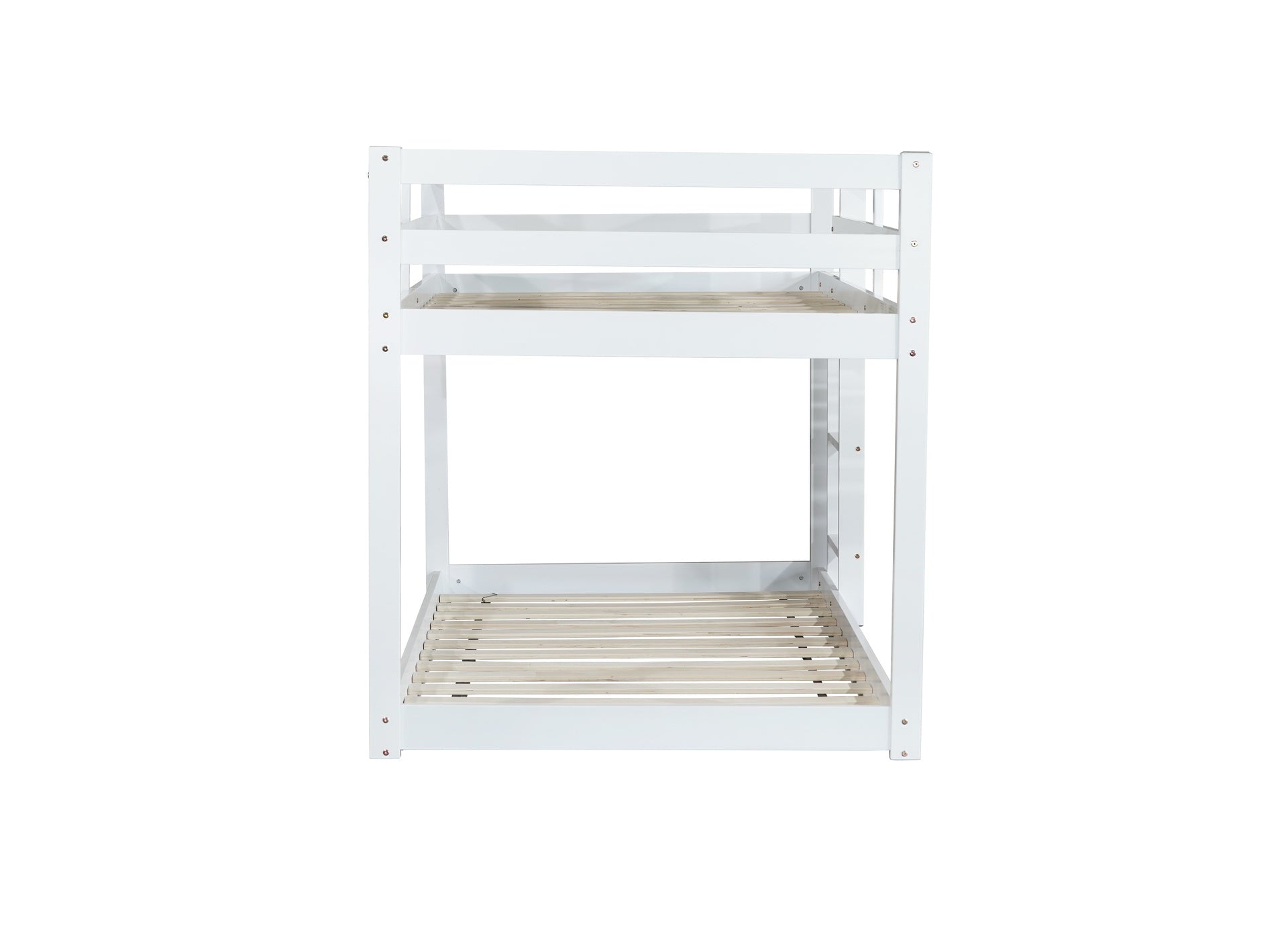 Solid Wooden , Solid Rubber Wooden Twin over Twin Floor Bunk Bed with Ladder ,Upper and Bottom Bed Platforms crafted with Strengthened Slats, White