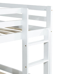 Solid Wooden , Solid Rubber Wooden Twin over Twin Floor Bunk Bed with Ladder ,Upper and Bottom Bed Platforms crafted with Strengthened Slats, White