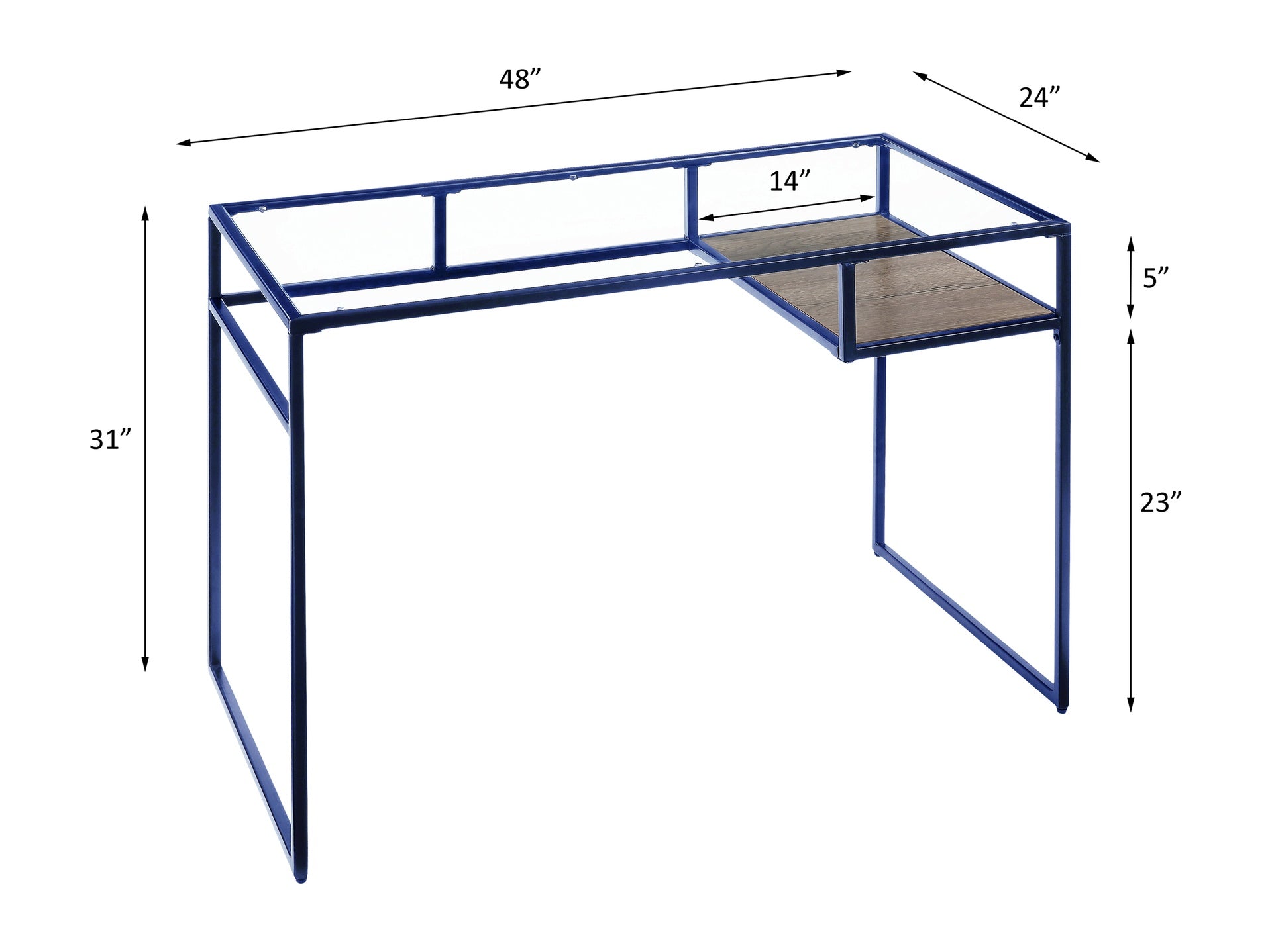 Yasin Glass Top & Blue Finish Writing Desk