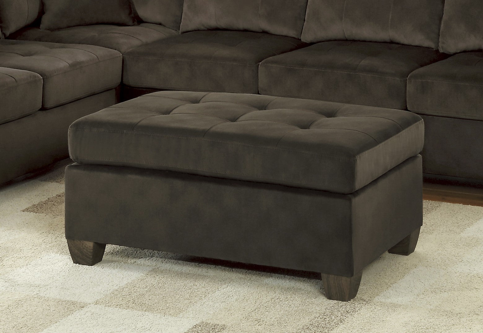 1pc Ottoman Tufted Detail Chocolate Microfiber Upholstered Modern Living Room Furniture