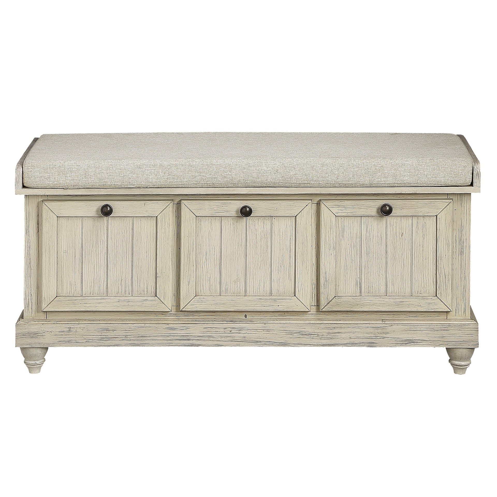 1pc Durable Storage Bench White Finish Foam Cushioned Seat Beige Upholstery Flip-Top Seat Solid Wood Home Furniture
