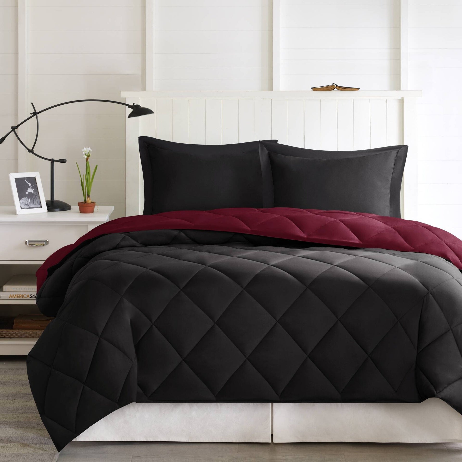 2 Pieces Twin/Twin XL 3M Scotchgard Diamond Quilting Reversible Down Alternative Comforter Set,Red+Black