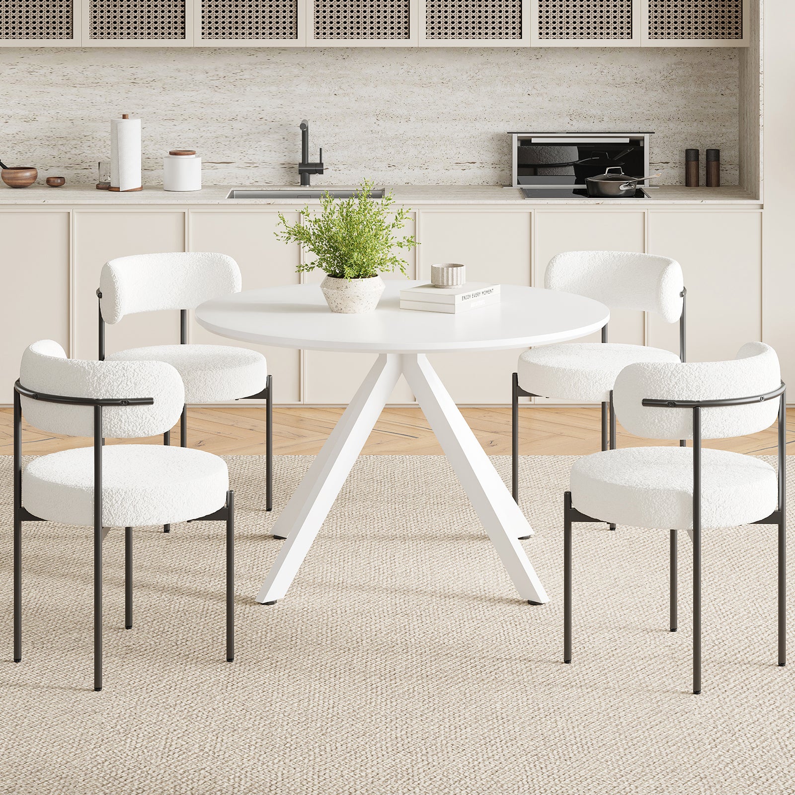 47.2" Solid Wood Round Dining Kitchen Table for 4-6 People with Intersecting Pedestal Base