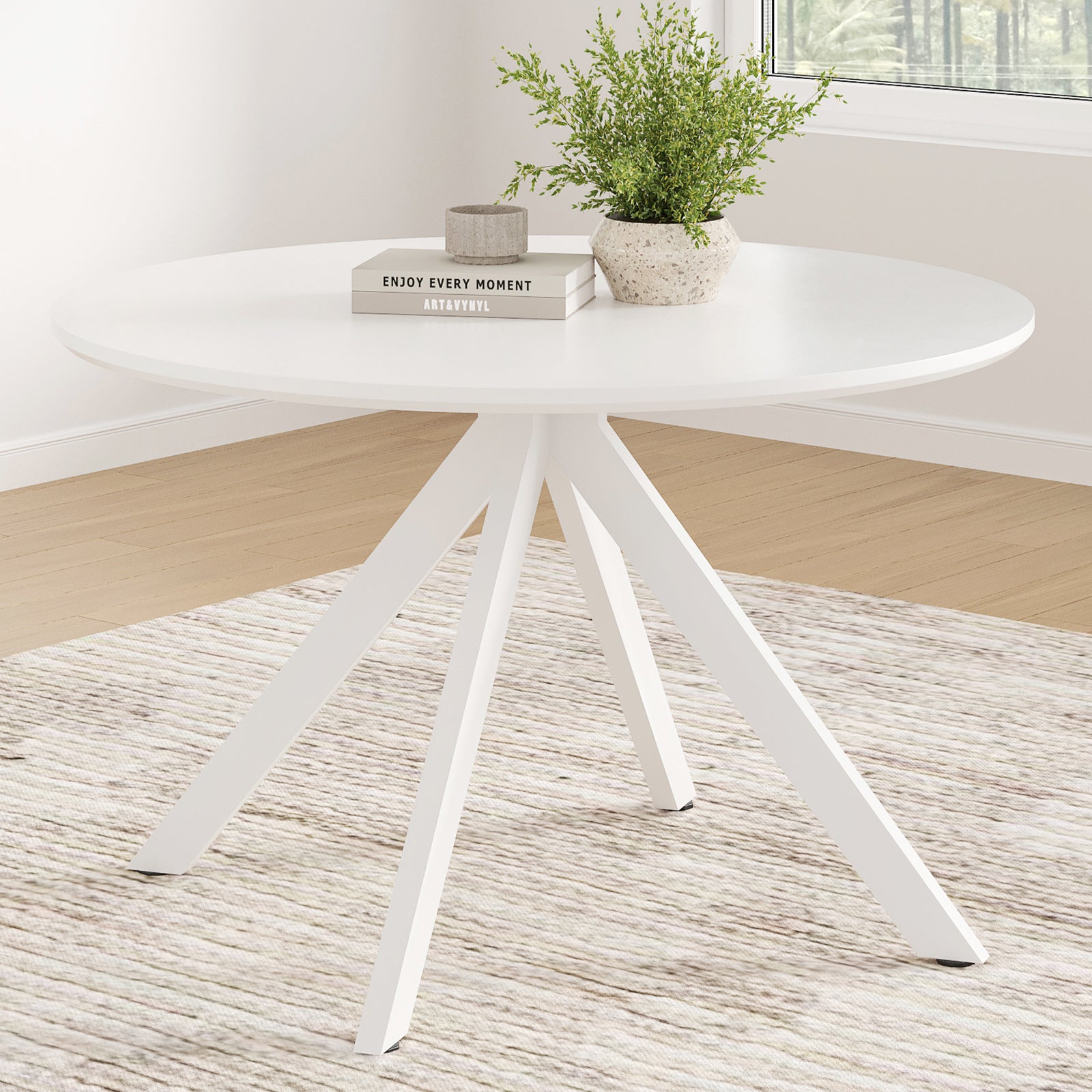 47.2" Solid Wood Round Dining Kitchen Table for 4-6 People with Intersecting Pedestal Base