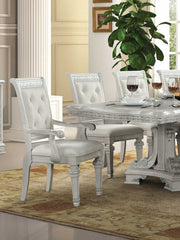 Traditional Style 2pc Arm Chair Upholstered Seat And Backrest Ivory Finish Dining Room