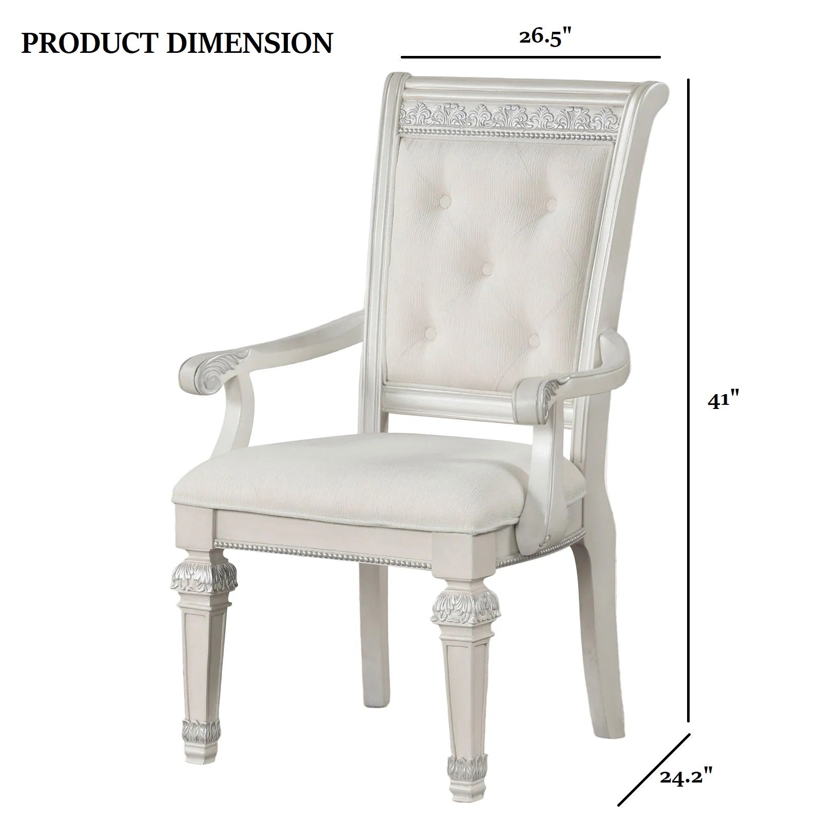 Traditional Style 2pc Arm Chair Upholstered Seat And Backrest Ivory Finish Dining Room