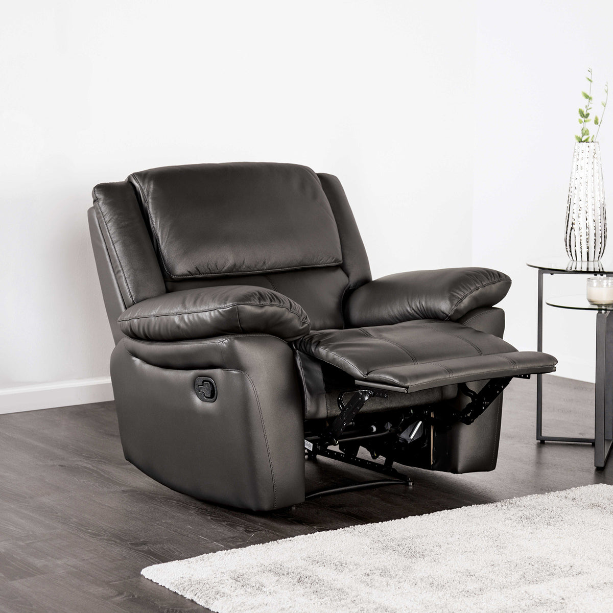 Black Finish Transitional Manual Recliner Chair Pillow Arms Welt Trim Primary Living Room