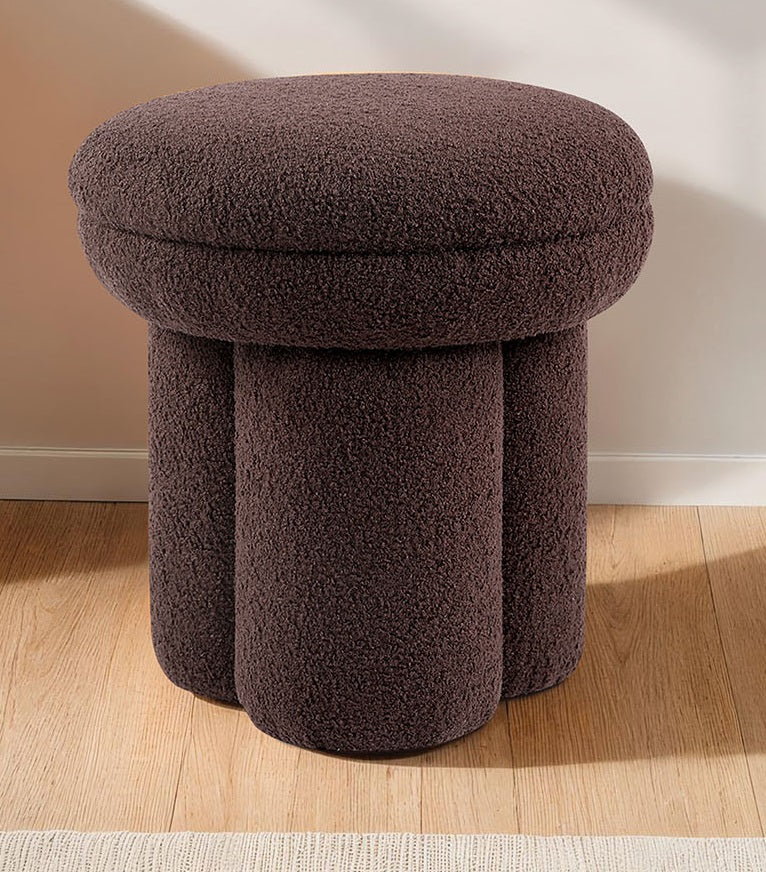 Contemporary Style Round Top Accent Chair Pedestal Base Mushroom Design Stool Brown Finish Primary Living Room