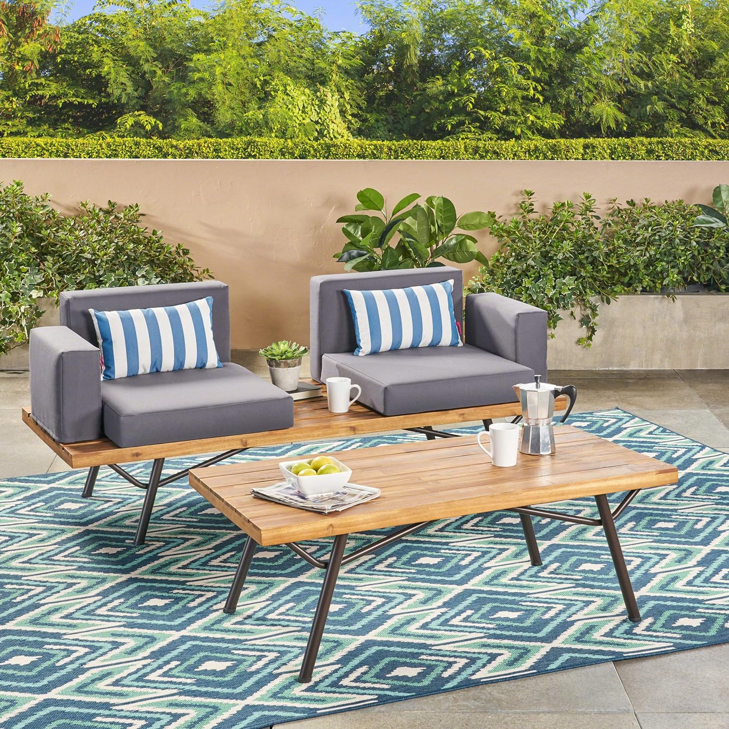 Canoga Outdoor Industrial Loveseat with Coffee Table