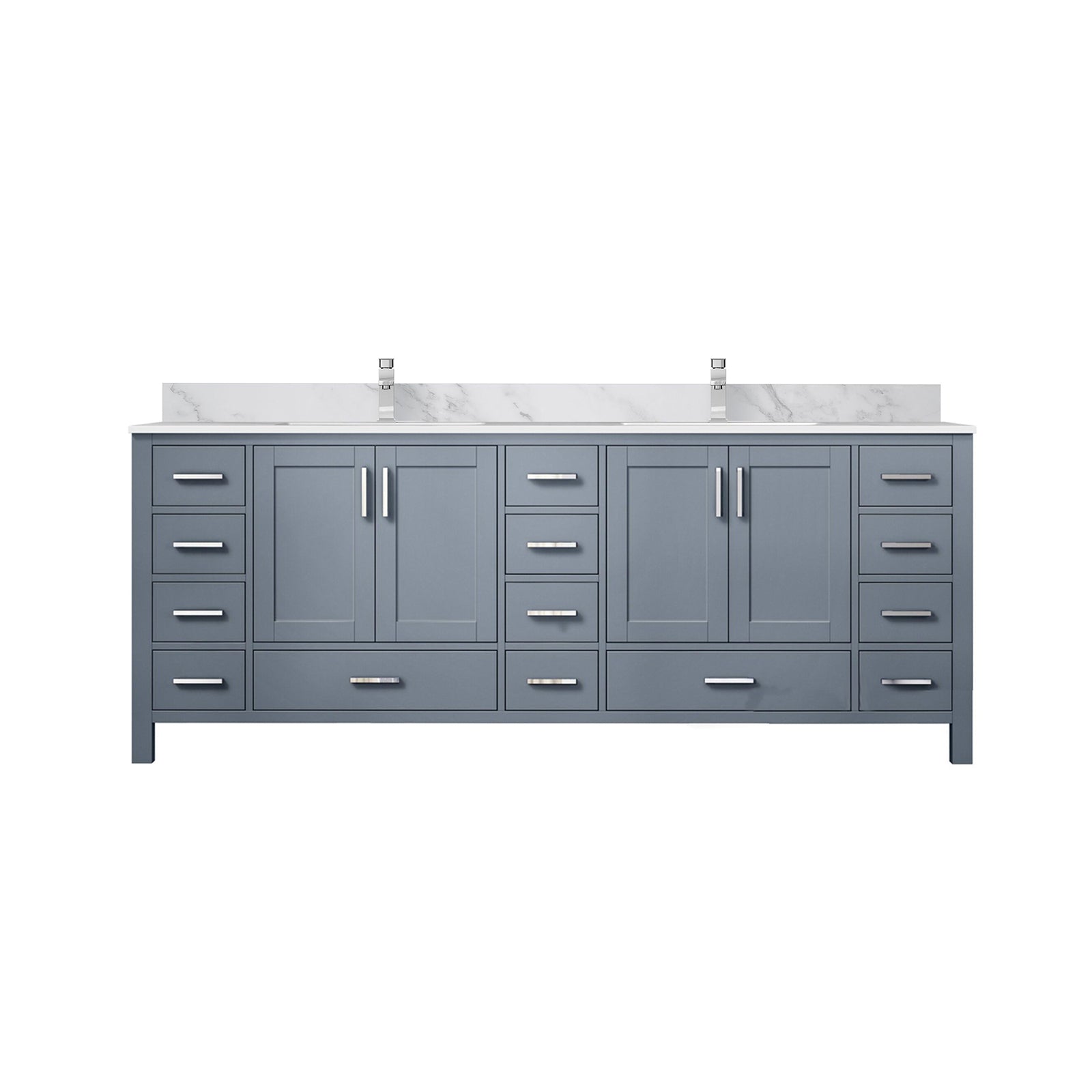 Dark Grey Double Bath Vanity 84 in. W x 22 in. D, Carrara Marble Top, and Faucet Set