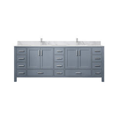 Dark Grey Double Bath Vanity 84 in. W x 22 in. D, Carrara Marble Top, and Faucet Set