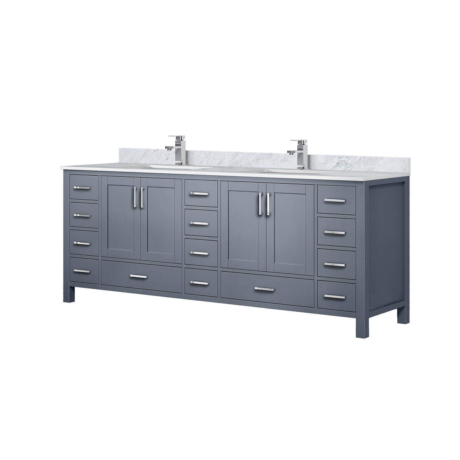 Dark Grey Double Bath Vanity 84 in. W x 22 in. D, Carrara Marble Top, and Faucet Set
