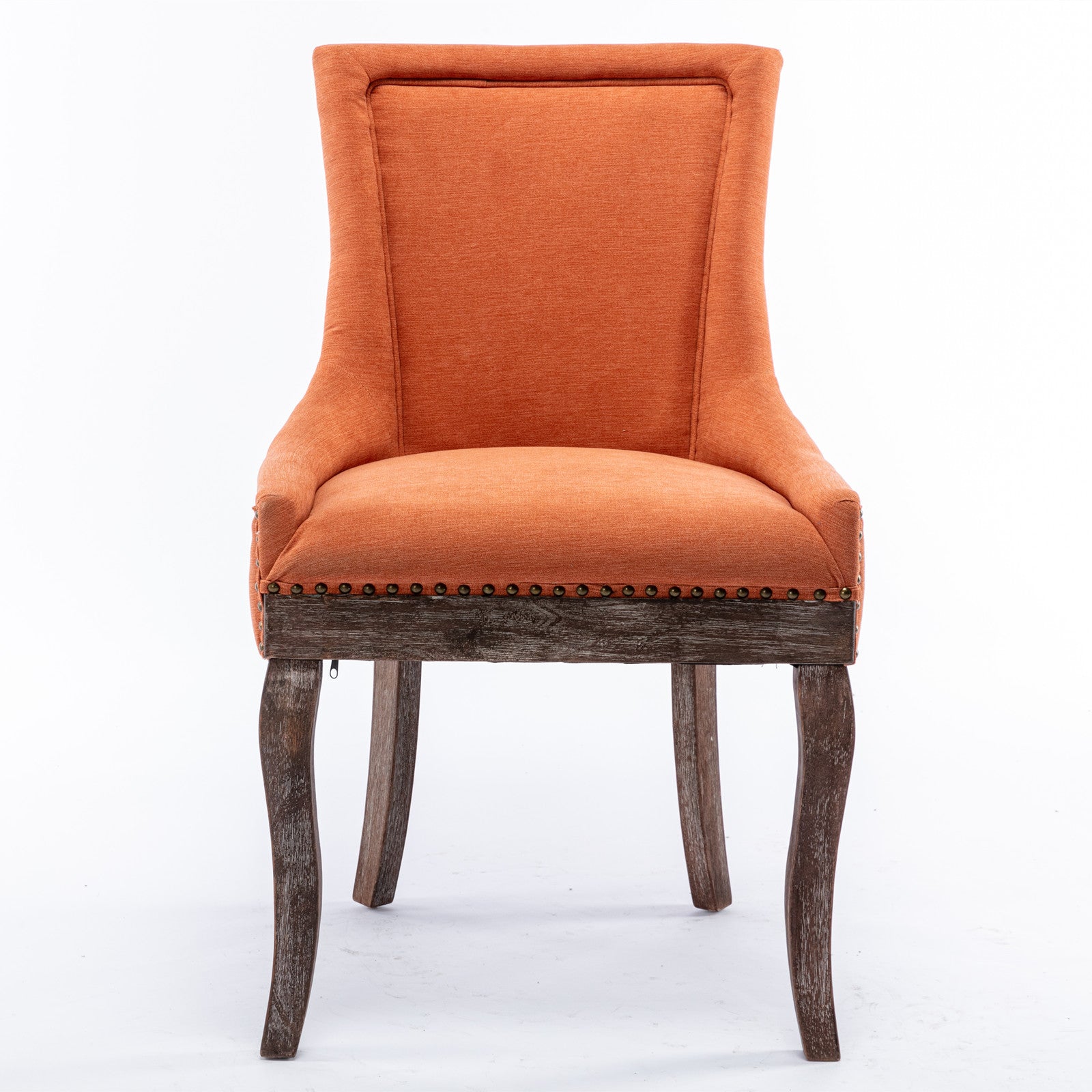 A&amp;A Furniture,Ultra Side Dining Chair，Thickened fabric chairs with neutrally toned solid wood legs， Bronze nail head，Set of 2，Orange