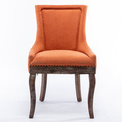 A&amp;A Furniture,Ultra Side Dining Chair，Thickened fabric chairs with neutrally toned solid wood legs， Bronze nail head，Set of 2，Orange