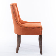 A&amp;A Furniture,Ultra Side Dining Chair，Thickened fabric chairs with neutrally toned solid wood legs， Bronze nail head，Set of 2，Orange